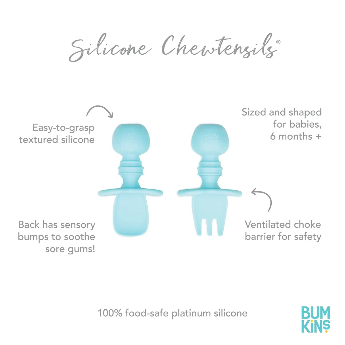 Bumkins Baby Flatware Set, Chewtensils Silicone Spoons & Forks, 6+ Months, Blue | Soft, Safe, Self-Feeding Practice - view 5