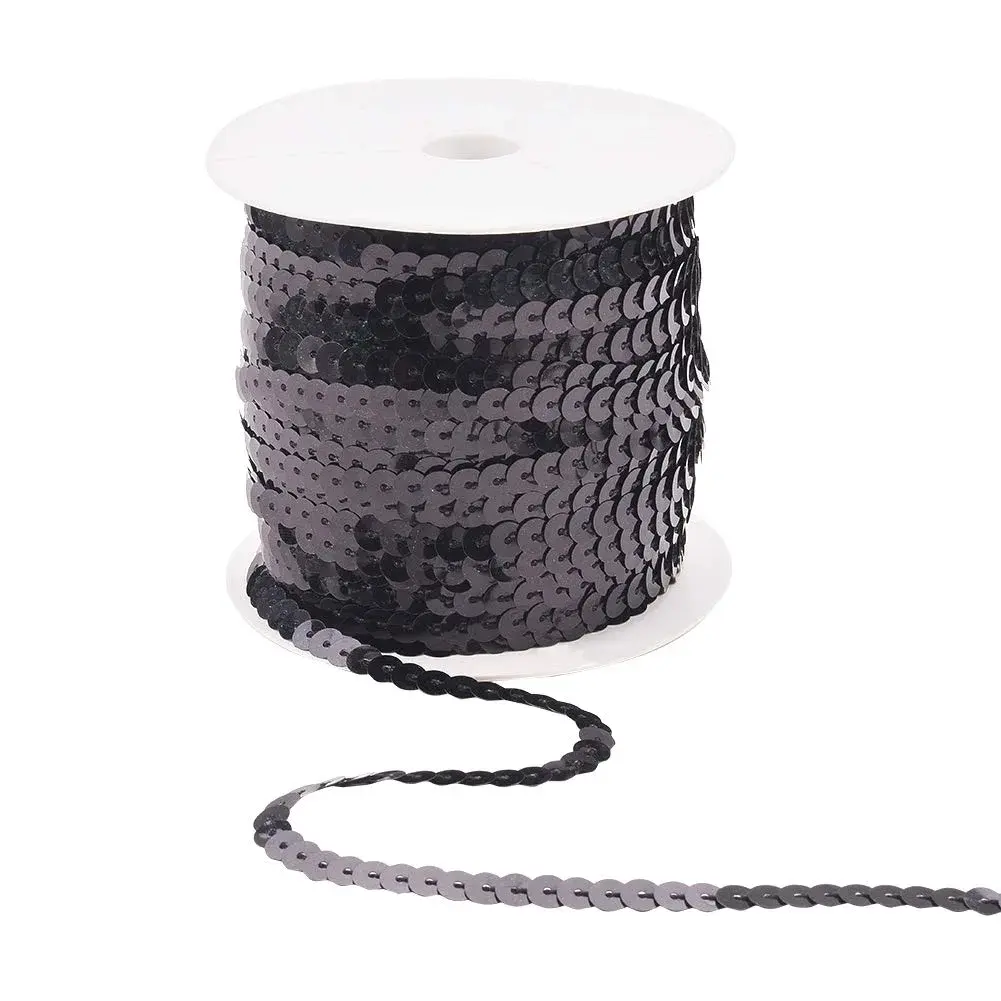 PH PandaHall Black Sequin Trim 6mm Wide 100 Yards | Sparkly Craft Ribbon for Sewing & Costumes - main product image