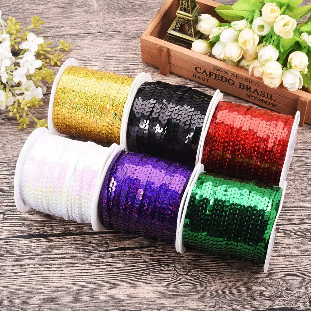 PH PandaHall Black Sequin Trim 6mm Wide 100 Yards | Sparkly Craft Ribbon for Sewing & Costumes - view 6