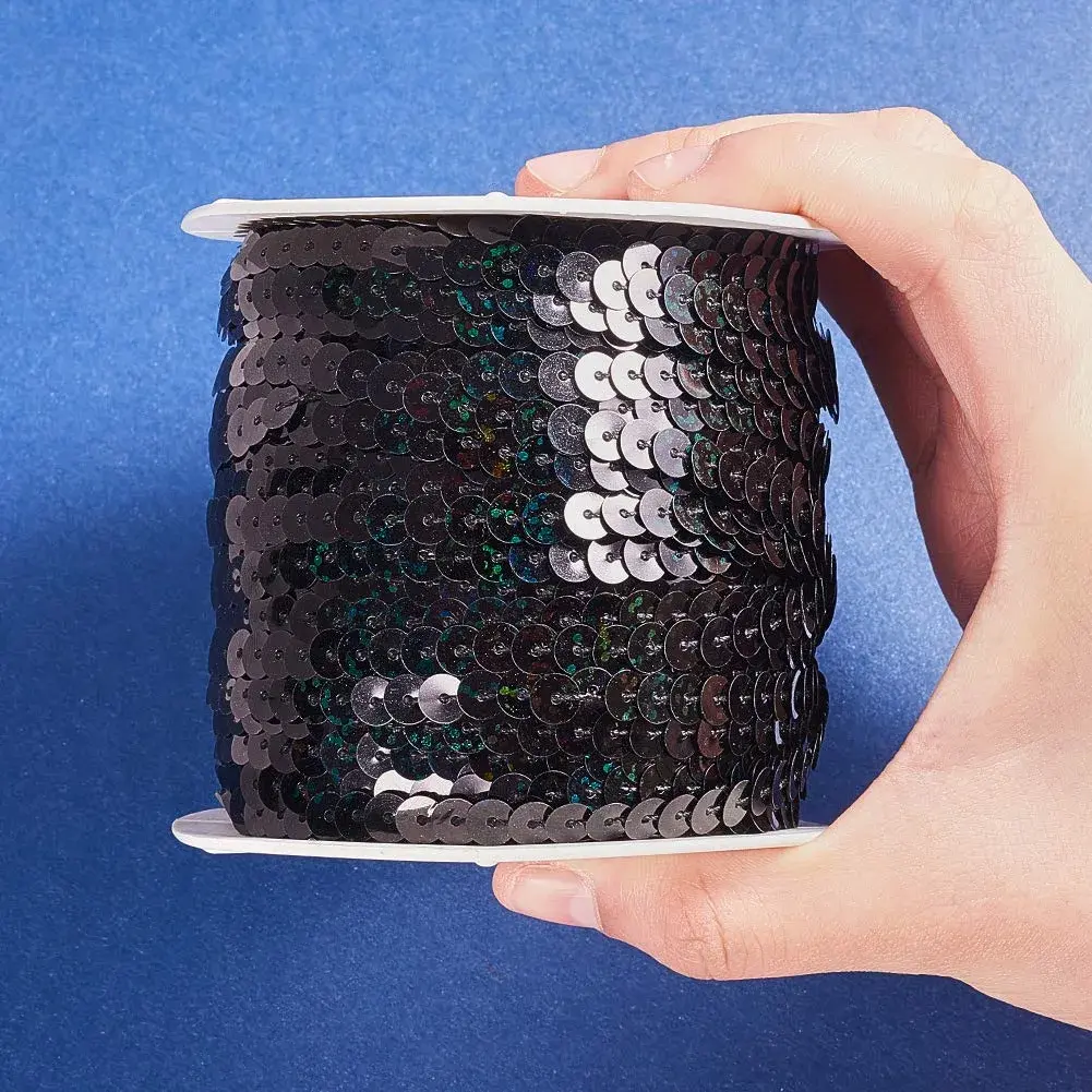 PH PandaHall Black Sequin Trim 6mm Wide 100 Yards | Sparkly Craft Ribbon for Sewing & Costumes - view 3