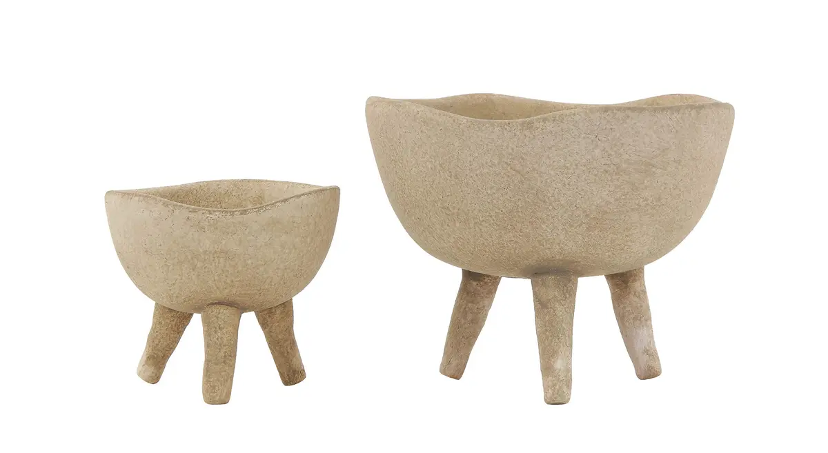 Creative Co-Op Round Terra-cotta Bowl with 3-Legs and Distressed Finish, Cream | Rustic Indoor/Outdoor Decor - view 7