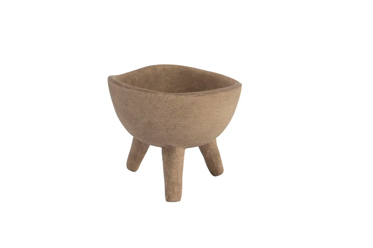 Creative Co-Op Round Terra-cotta Bowl with 3-Legs and Distressed Finish, Cream | Rustic Indoor/Outdoor Decor - view 8