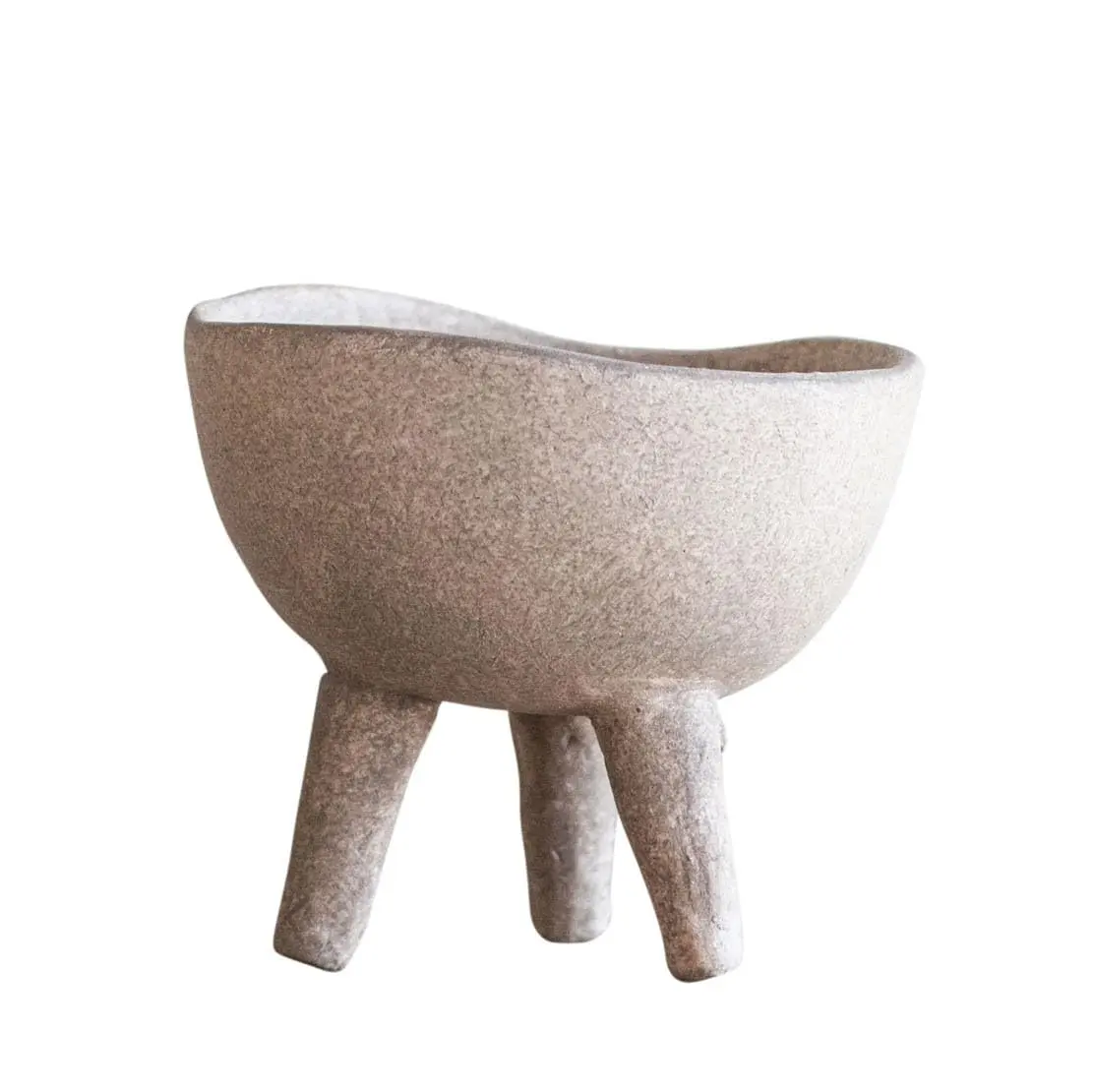 Creative Co-Op Round Terra-cotta Bowl with 3-Legs and Distressed Finish, Cream | Rustic Indoor/Outdoor Decor - view 3