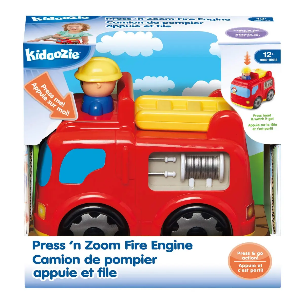 Kidoozie Press 'N Zoom Fire Engine - Push & Go Vehicle Toy for Toddlers | Bright, Safe & Educational (70-120 chars) - view 5