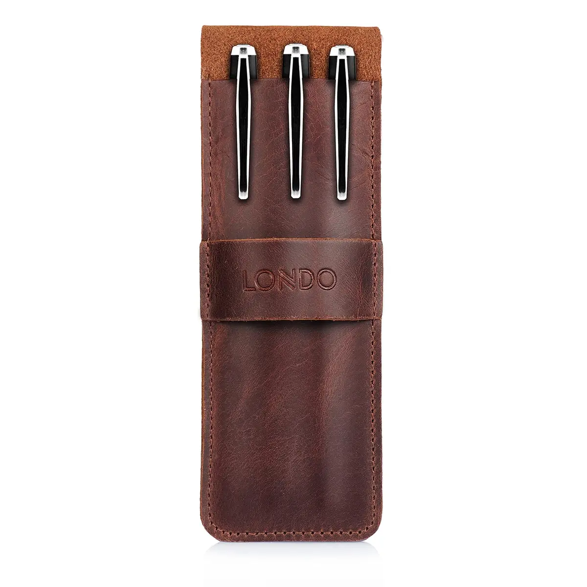 Londo Genuine Leather Pen and Pencil Case with Tuck in Flap | Classic Desk Organizer - view 2