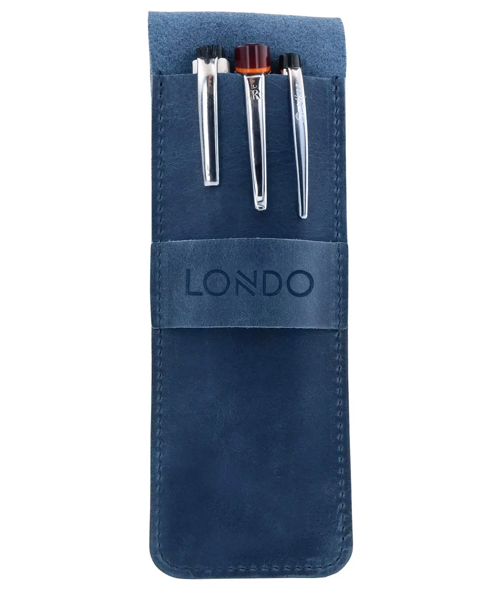 Londo Genuine Leather Pen and Pencil Case with Tuck in Flap | Classic Desk Organizer in 6 Colors - view 2
