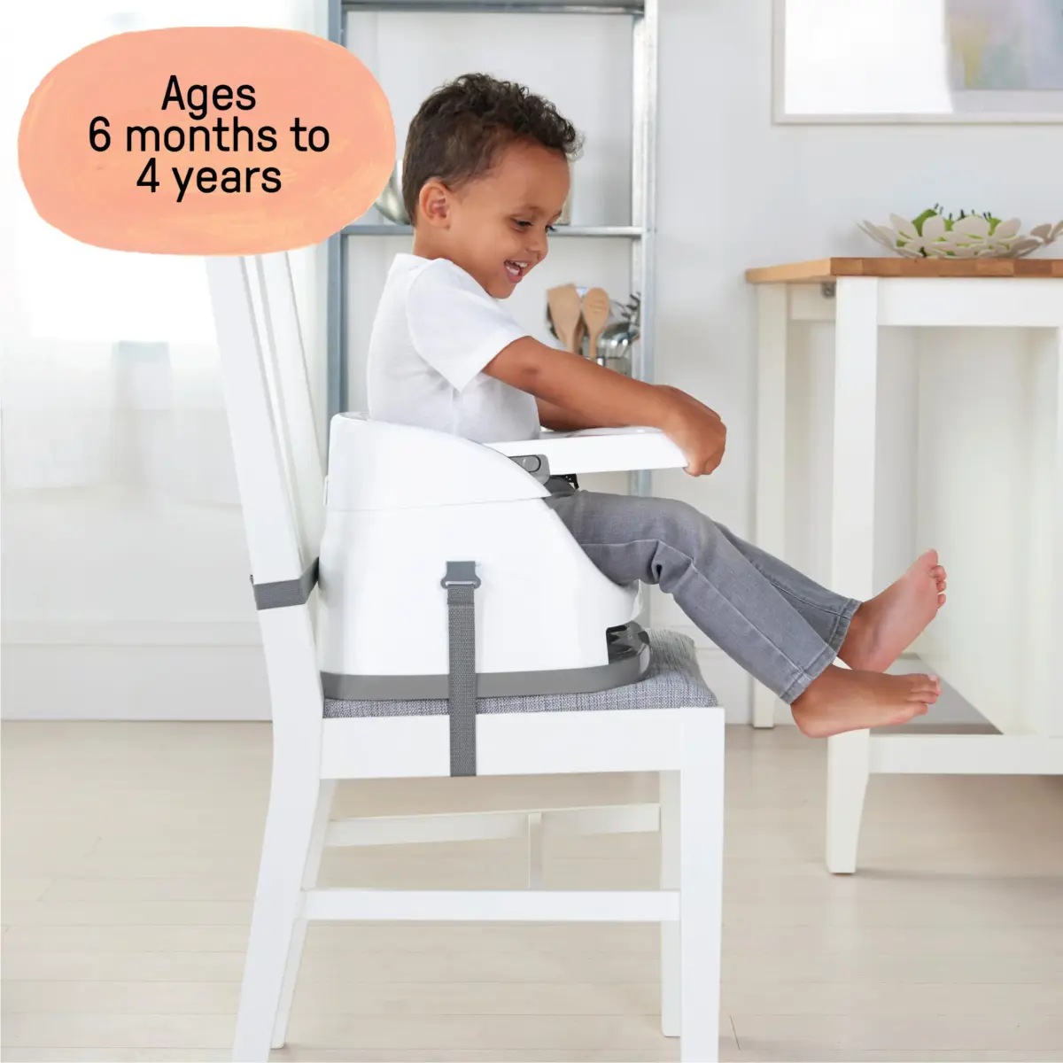 Ingenuity Baby Base 2-in-1 Booster Feeding and Floor Seat with Self-Storing Tray - Slate | 43.8cm x 38.7cm x 29.8cm - view 7