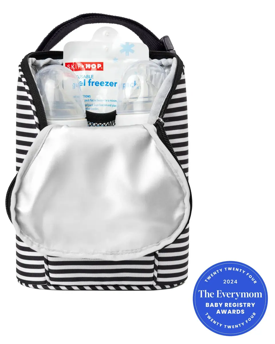 Skip Hop Insulated Double Baby Bottle Cooler Bag, Black & White Stripe 6.75" x 3.5" x 9" (17.1cm x 8.9cm x 22.9cm) | Keeps Bottles Warm or Cold for Hours - view 2