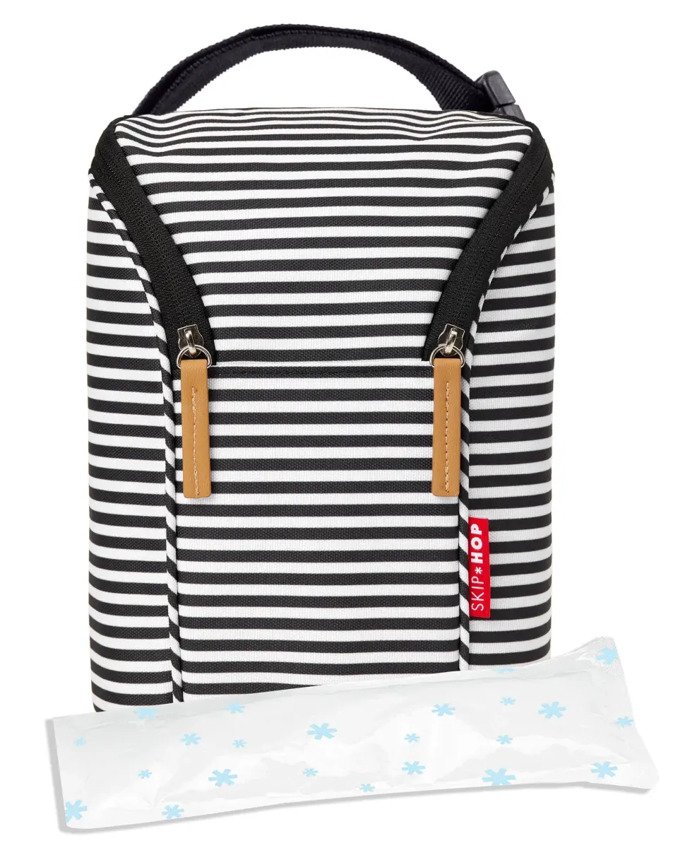Skip Hop Insulated Double Baby Bottle Cooler Bag, Black & White Stripe 6.75" x 3.5" x 9" (17.1cm x 8.9cm x 22.9cm) | Keeps Bottles Warm or Cold for Hours - view 3