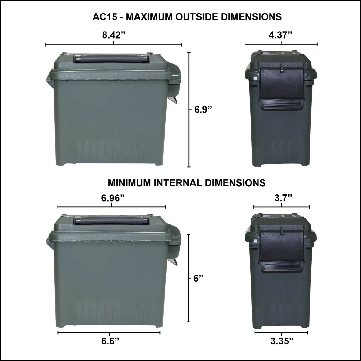 MTM AC15-11 Mini Ammo Can 17.03 cm (6.7") x 8.74 cm (3.4") x 15 cm (5.9") | Water-Resistant Seal, Padlock Tabs, 5.44 kg (12 lb) Capacity - view 6