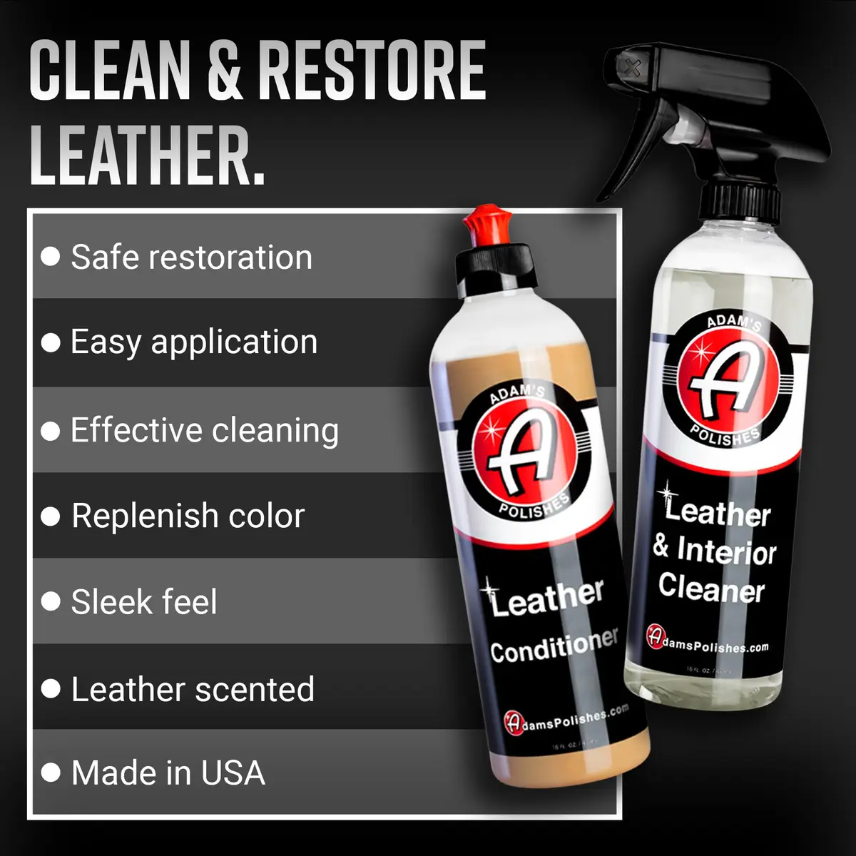 Adam's Polishes Leather Care Kit - Leather Cleaner & Conditioner 16 Fl Oz | UV Protection for Car Interior - view 2