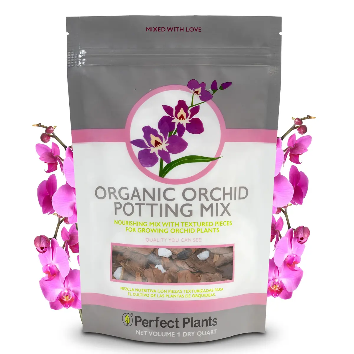 Perfect Plants Orchid Potting Mix, 1 qt, Bark Blend for Phalaenopsis | Well-Balanced Orchid Root Environment - main product image