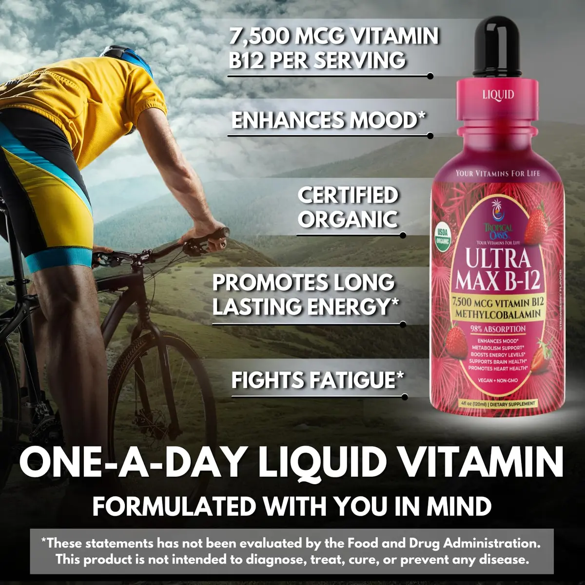 Tropical Oasis Ultra Max B12 Liquid Drops 4oz | Max 5000mcg Max Potency, Vegan, Strawberry Flavor - view 4