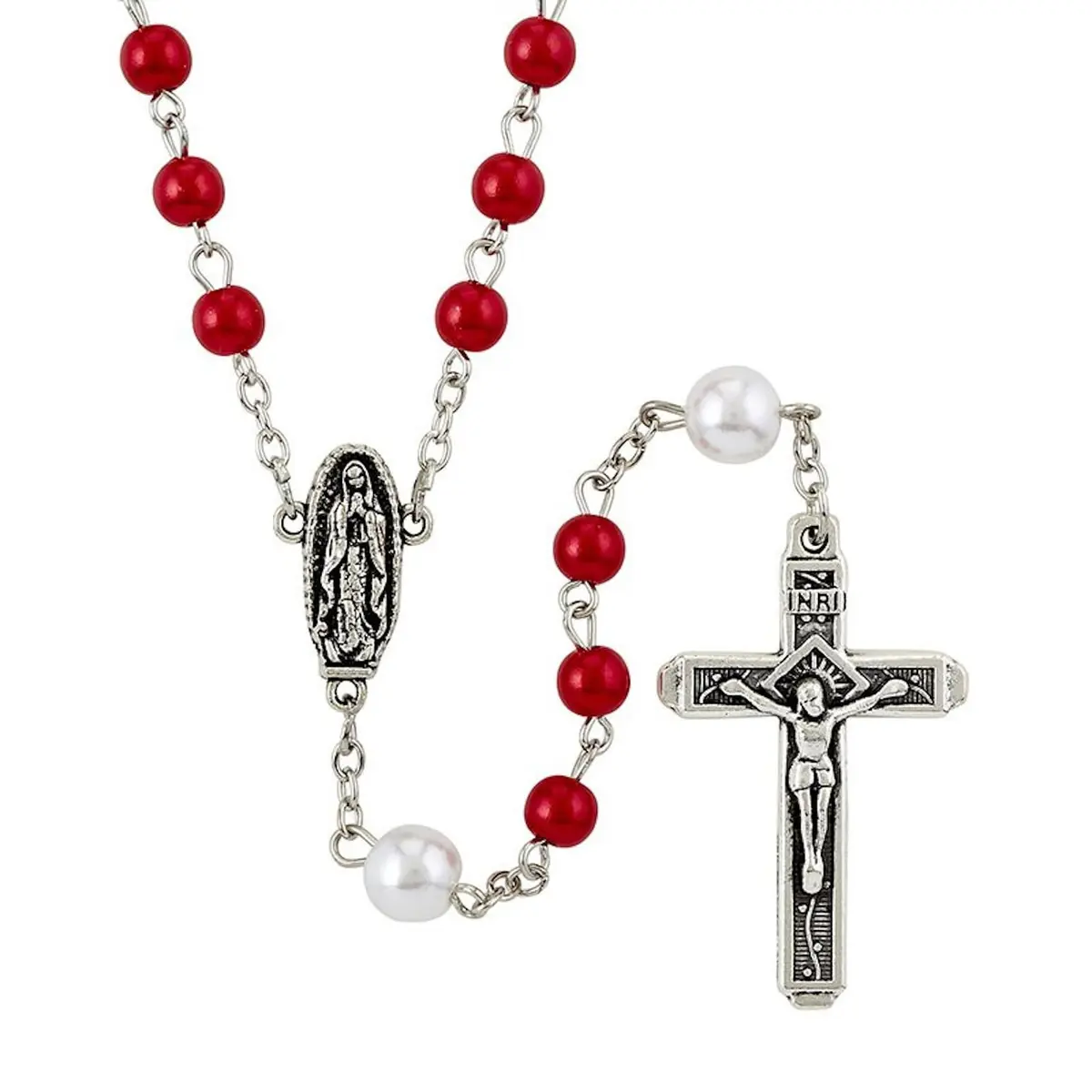 Autom Our Lady of Guadalupe Catholic Rosary Devotional Prayer Beads with Marian Centerpiece, 12-Count, Red Pearl | Classic Catholic Prayer Beads for Daily Reflection - main product image