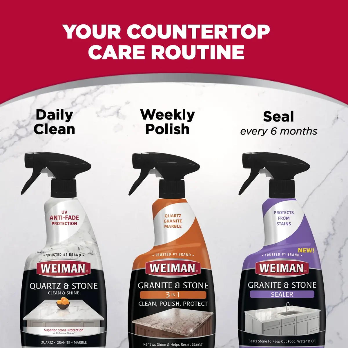 Weiman Quartz Countertop Cleaner and Polish 16 Fl Oz (473ml) | pH Neutral Formula for Stone Surfaces - view 7