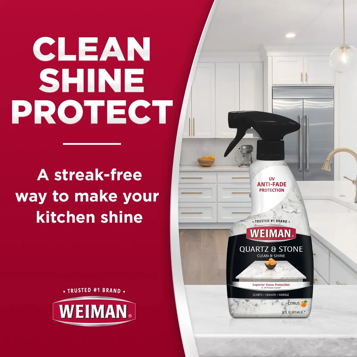 Weiman Quartz Countertop Cleaner and Polish 16 Fl Oz (473ml) | pH Neutral Formula for Stone Surfaces - view 3