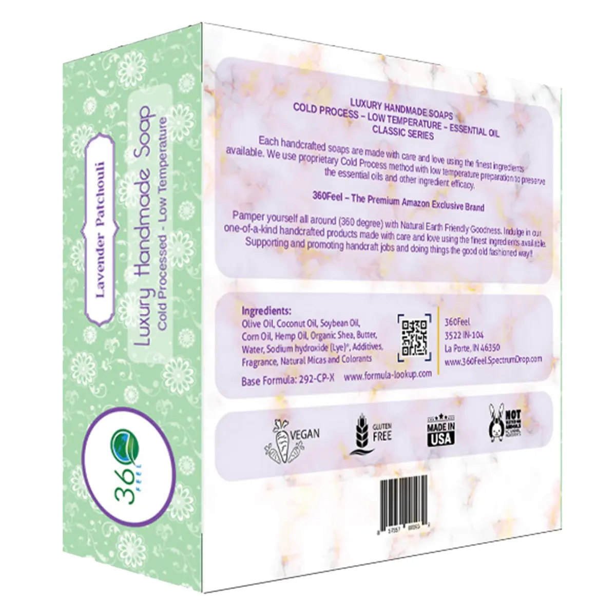 360Feel Lavender Patchouli Castile Soap - Handmade in USA - All-Natural, Cold-Processed, 5 oz | Deep Hydration & Relaxation - view 8