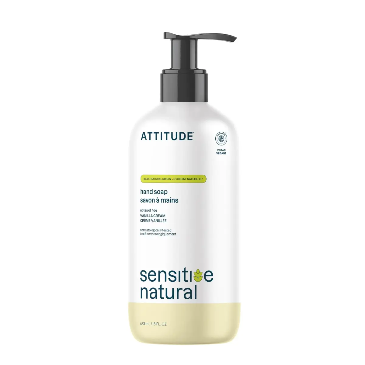 ATTITUDE Sensitive Skin Hand Soap with Oat & Argan Oil, EWG Verified, 473ml (16 Fl Oz) | Gentle Cleansing for Dry Skin - main product image