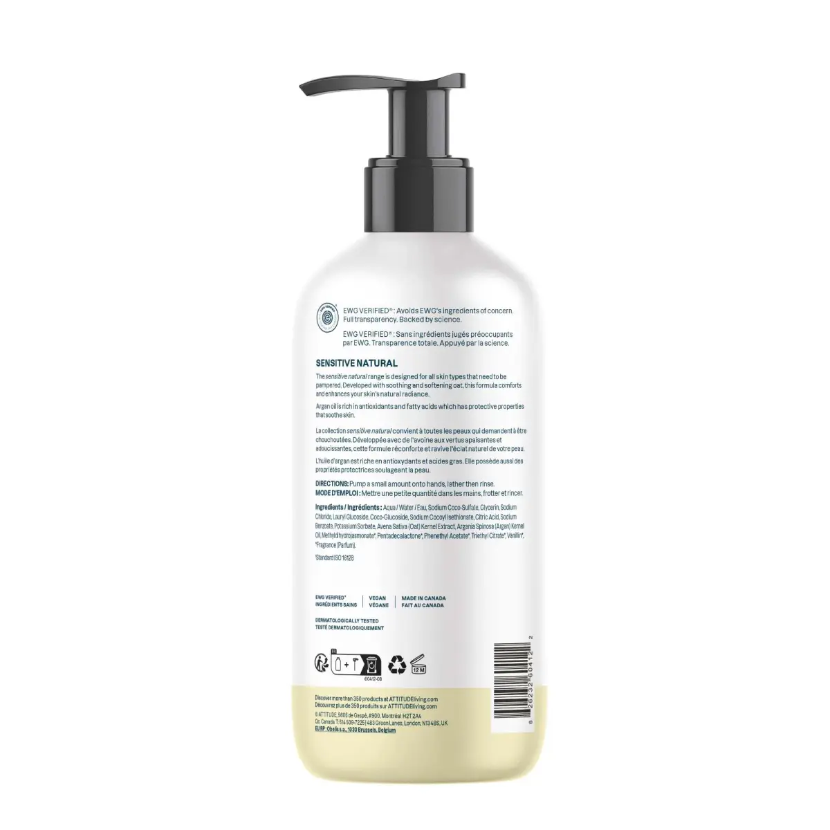 ATTITUDE Sensitive Skin Hand Soap with Oat & Argan Oil, EWG Verified, 473ml (16 Fl Oz) | Gentle Cleansing for Dry Skin - view 7