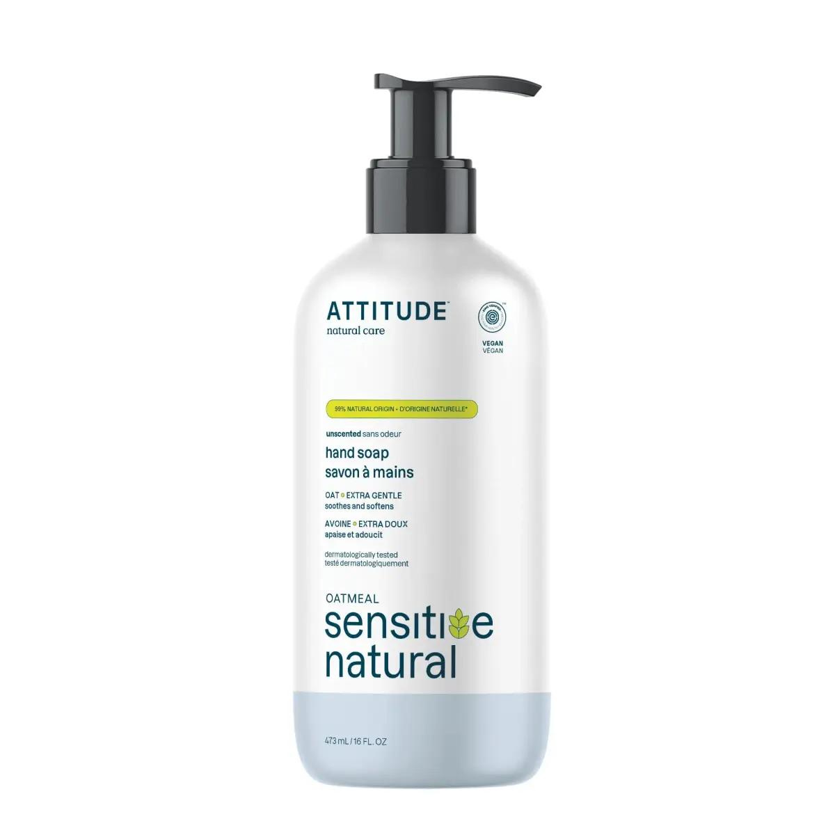 ATTITUDE Sensitive Skin Hand Soap with Oat, EWG Verified, 473ml (16 Fl Oz) | Gentle Cleansing for Dry Skin - main product image