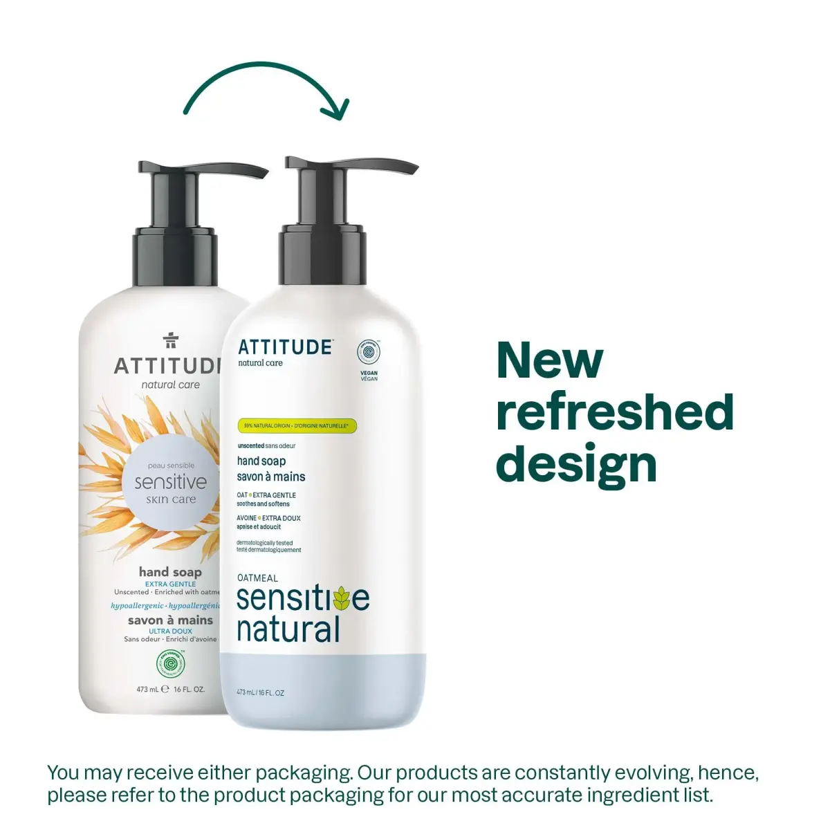 ATTITUDE Sensitive Skin Hand Soap with Oat, EWG Verified, 473ml (16 Fl Oz) | Gentle Cleansing for Dry Skin - view 2