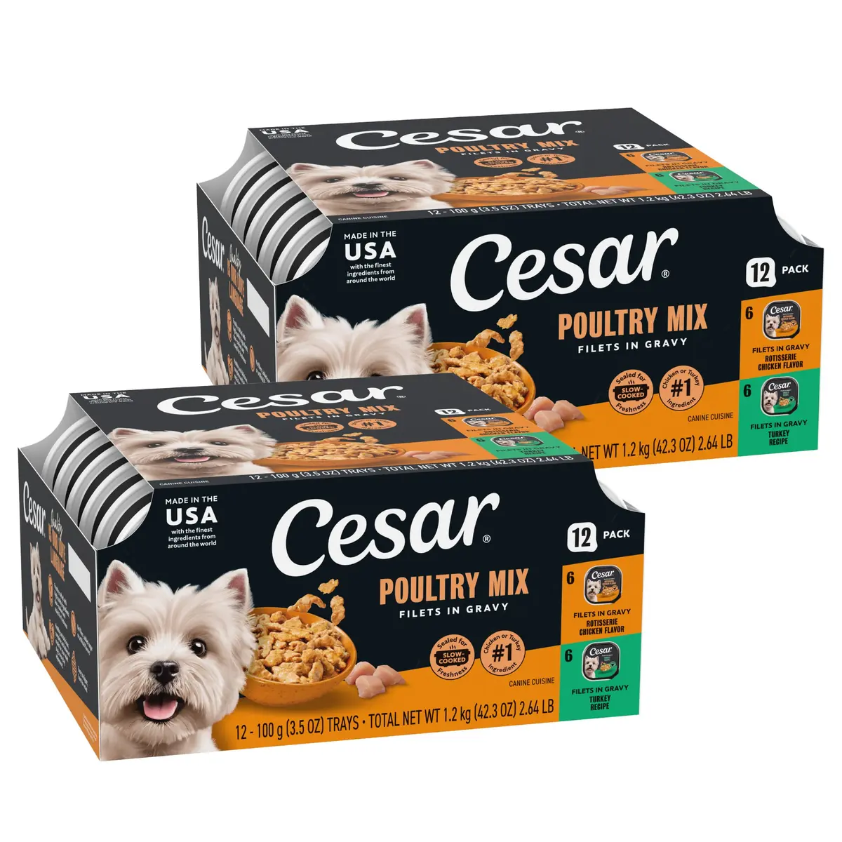Cesar Filets in Gravy Wet Dog Food Poultry Mix 3.5 oz | Made in USA with Natural Ingredients - main product image