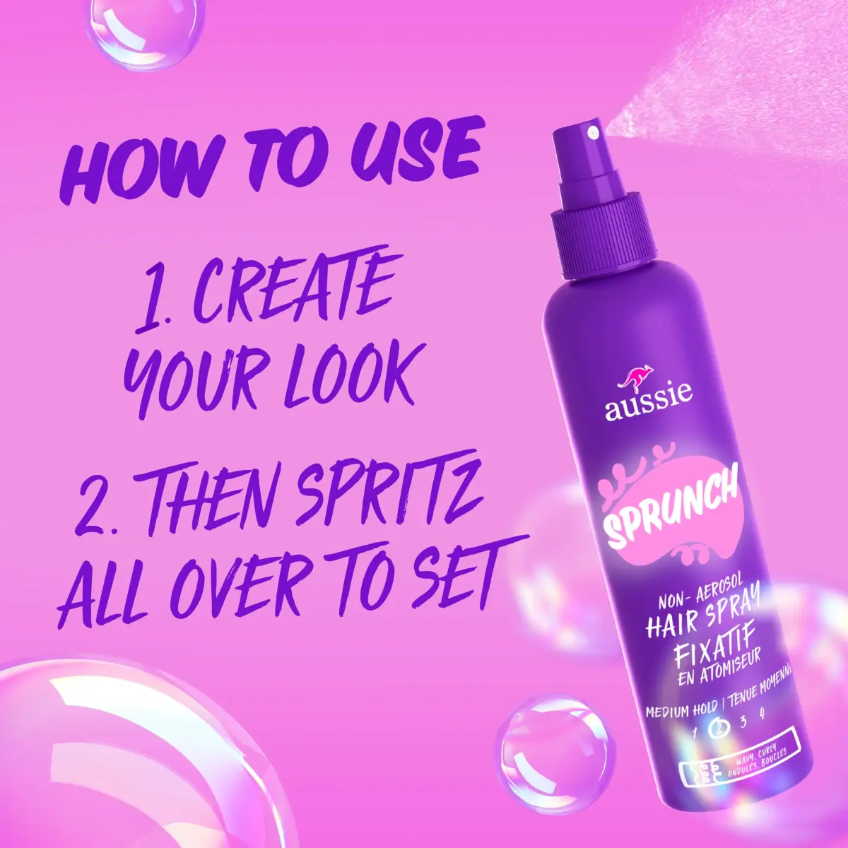 Aussie Sprunch Non-Aerosol Hairspray for Curly Hair 250ml (8.5 Fl Oz) Pack of 3 | Strong Hold with Jojoba Oil & Sea Kelp - view 5