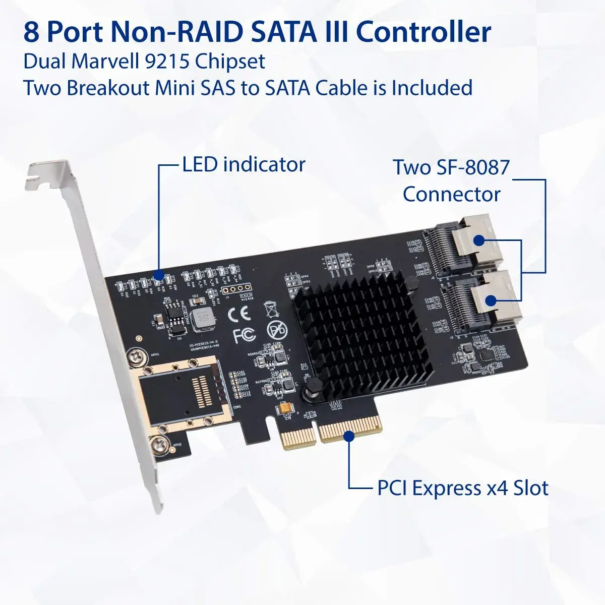 Syba 8 Port SATA III PCI-e x4 Expansion Card for FreeNAS & ZFS RAID - SI-PEX40137 - view 2