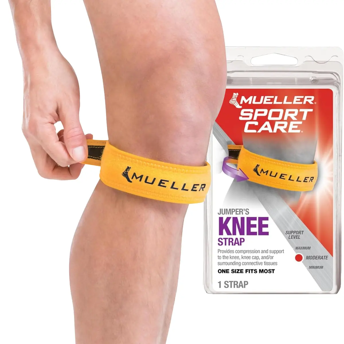 MUELLER Jumper's Knee Support Strap Gold | Targeted Compression for Pain Relief (70-120 chars) - main product image
