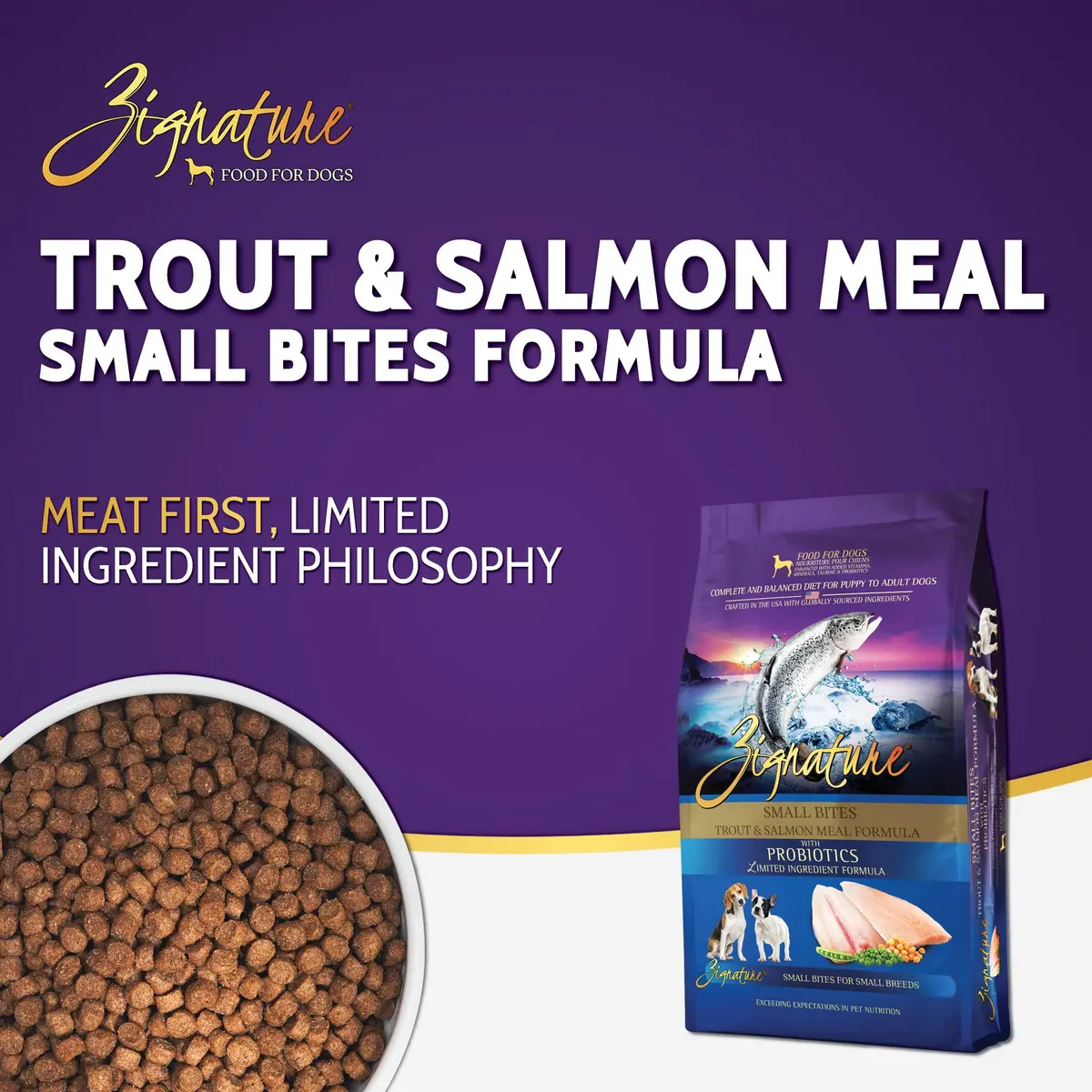 Zignature Trout & Salmon Limited Ingredient Formula Small Bites Dry Dog Food 12.5lb | Supports Digestive & Coat Health - view 2