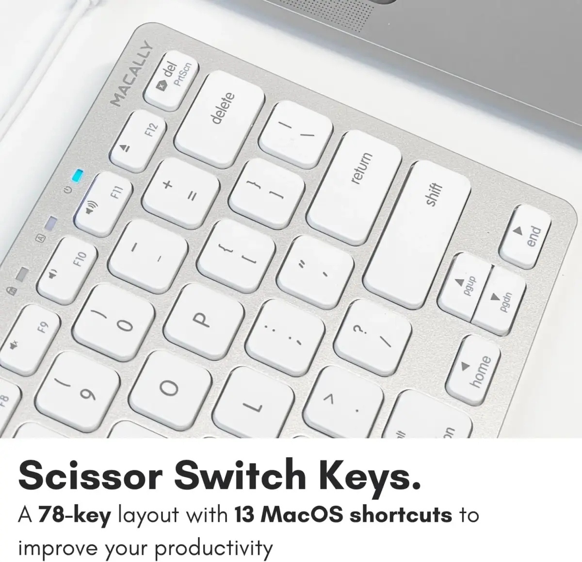 Macally SLIMKEYCA Wired Compact Keyboard - 78 Scissor Switch Keys - USB Mini Keyboard - Silver Aluminum - view 4