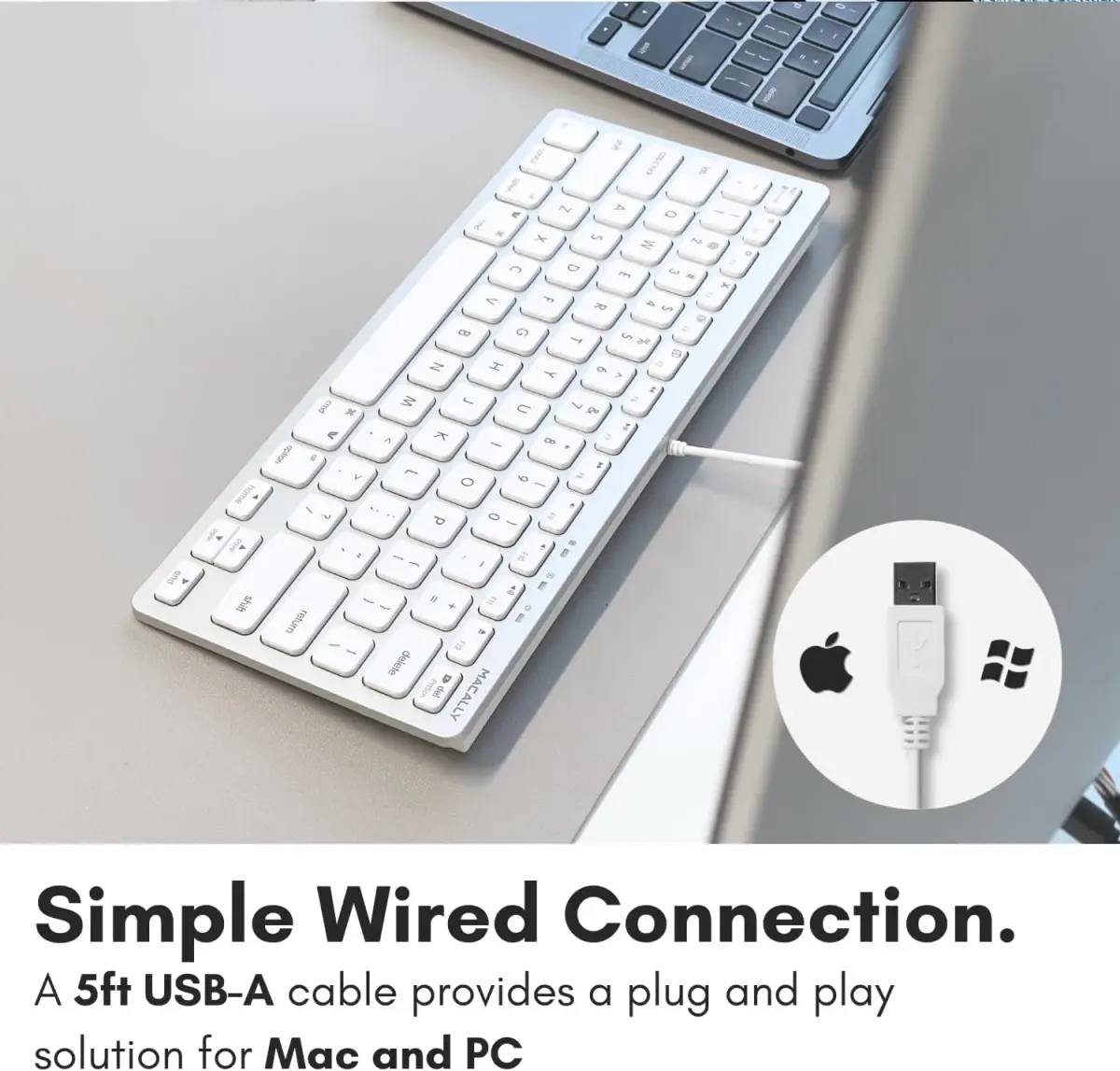 Macally SLIMKEYCA Wired Compact Keyboard - 78 Scissor Switch Keys - USB Mini Keyboard - Silver Aluminum - view 5