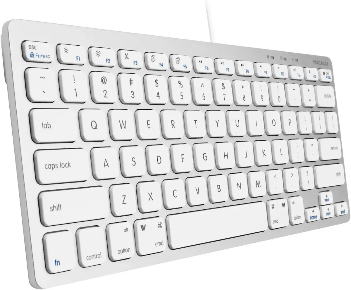 Macally SLIMKEYCA Wired Compact Keyboard - 78 Scissor Switch Keys - USB Mini Keyboard - Silver Aluminum - main product image
