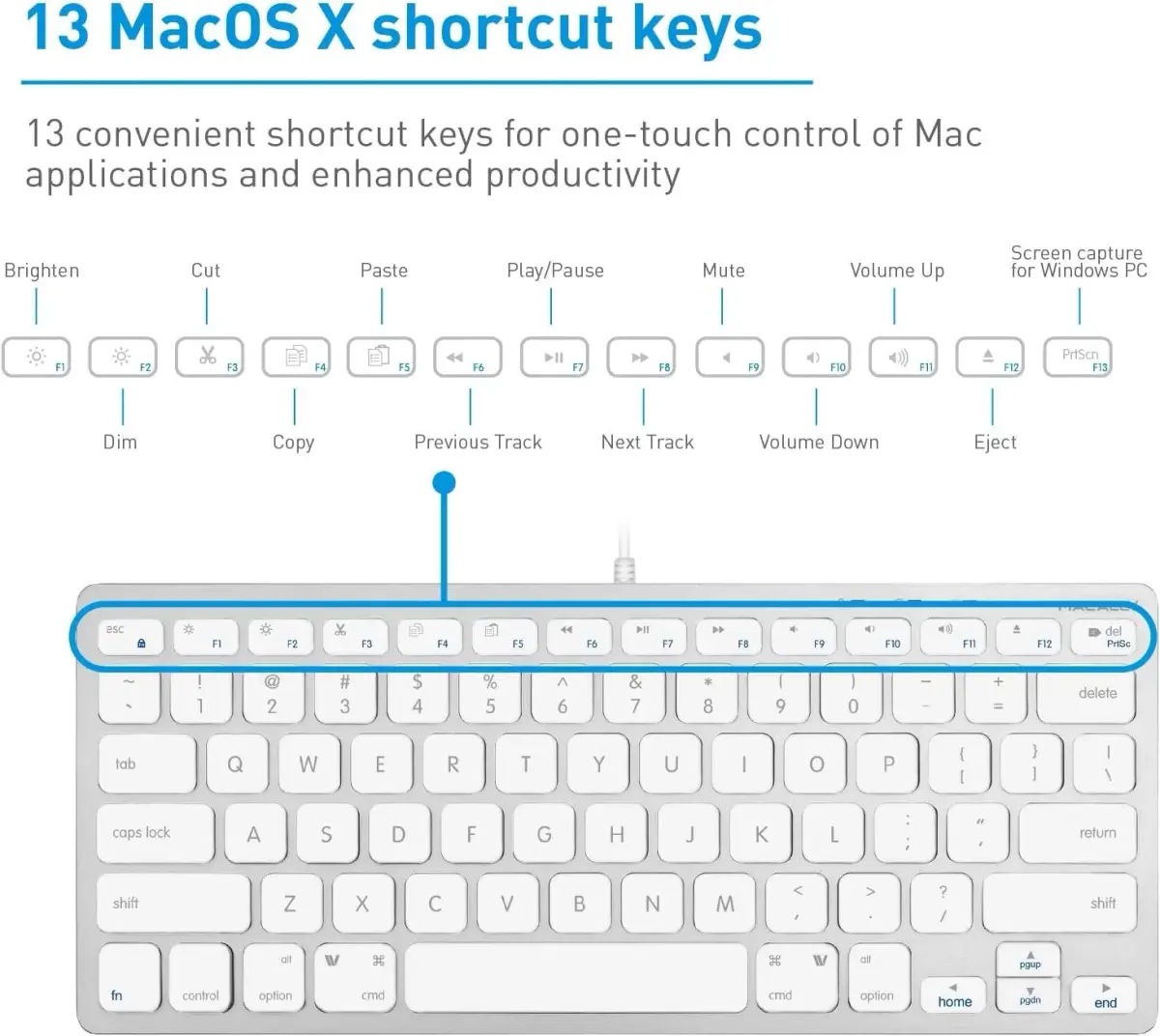 Macally SLIMKEYCA Wired Compact Keyboard - 78 Scissor Switch Keys - USB Mini Keyboard - Silver Aluminum - view 8