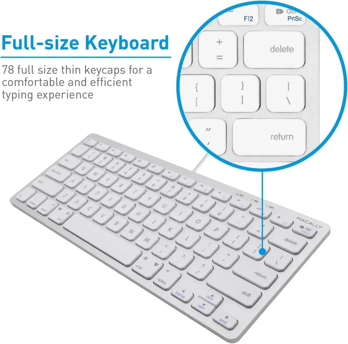 Macally SLIMKEYCA Wired Compact Keyboard - 78 Scissor Switch Keys - USB Mini Keyboard - Silver Aluminum - view 9