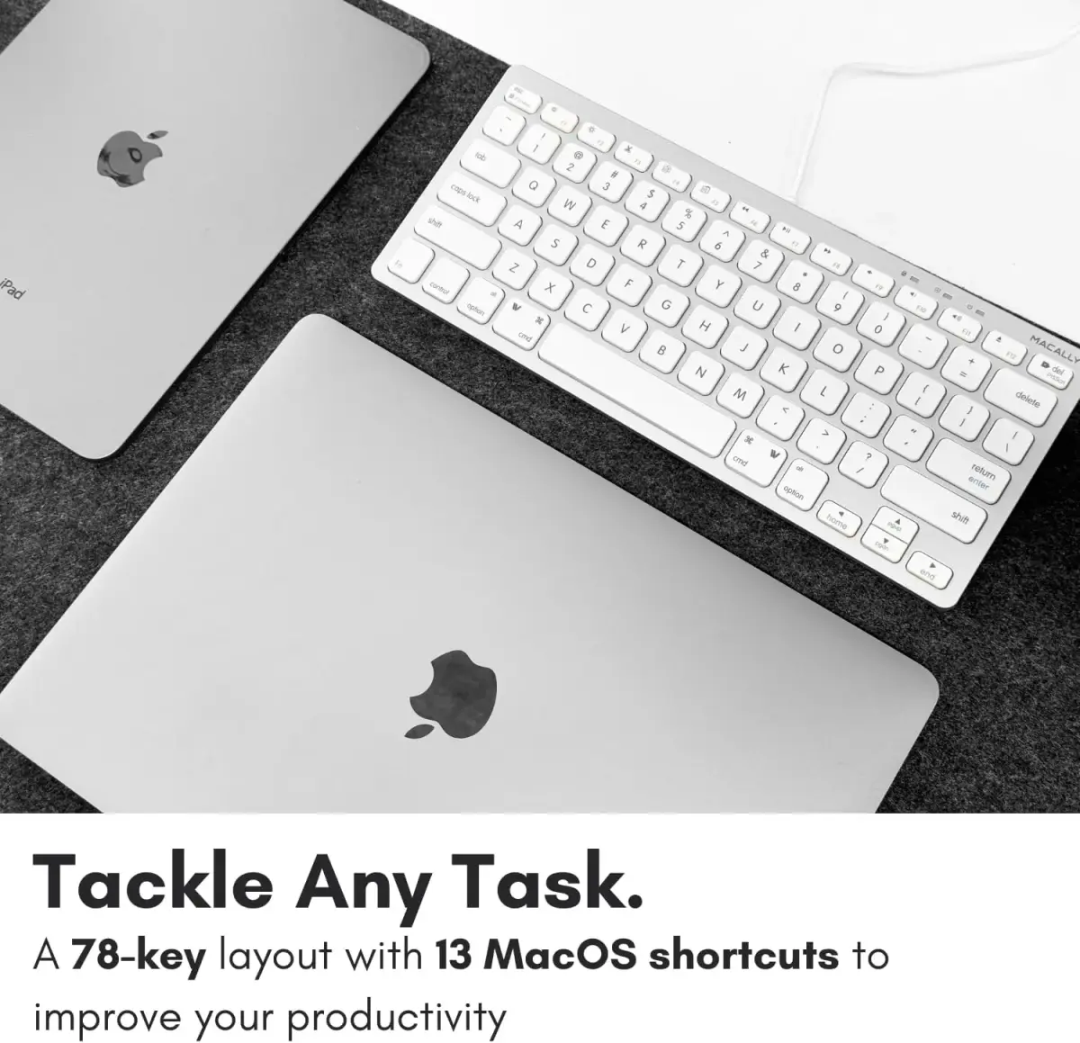 Macally SLIMKEYCA Wired Compact Keyboard - 78 Scissor Switch Keys - USB Mini Keyboard - Silver Aluminum - view 2