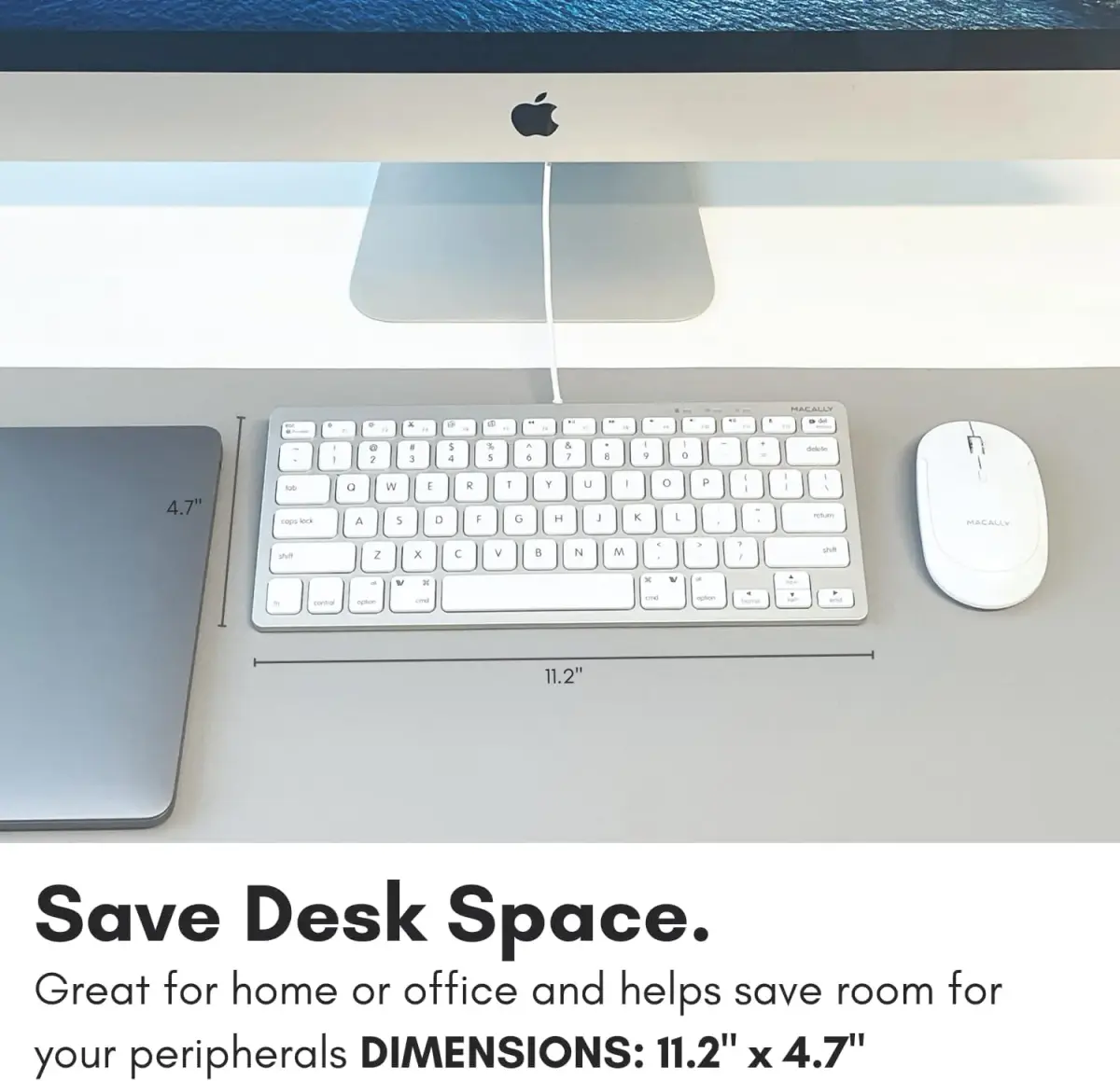 Macally SLIMKEYCA Wired Compact Keyboard - 78 Scissor Switch Keys - USB Mini Keyboard - Silver Aluminum - view 3
