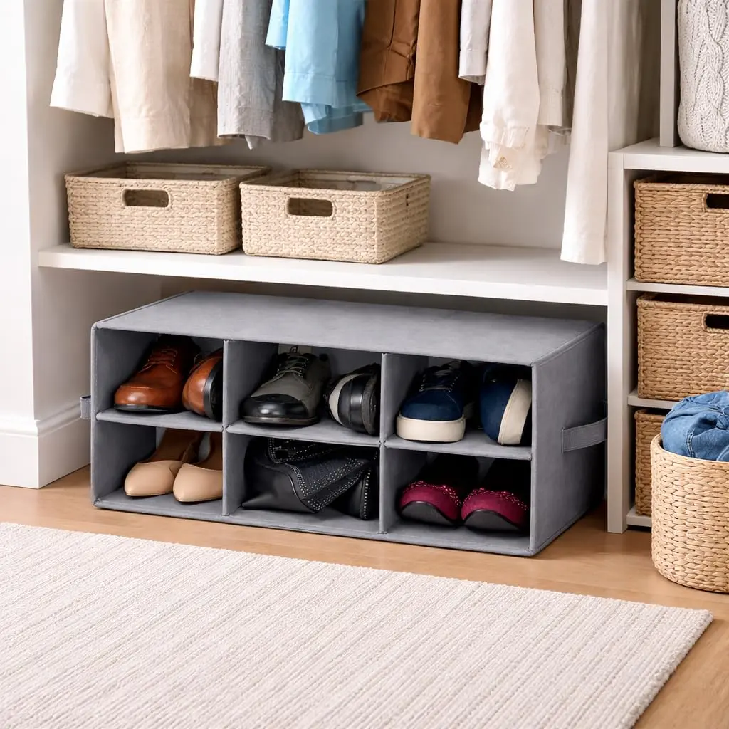 Sorbus Foldable 6-Section Shoe Cubby Organizer 63.5cm L x 25.4cm W x 26.7cm H | Holds 6 Pairs of Shoes for Closets & Entryways - view 6