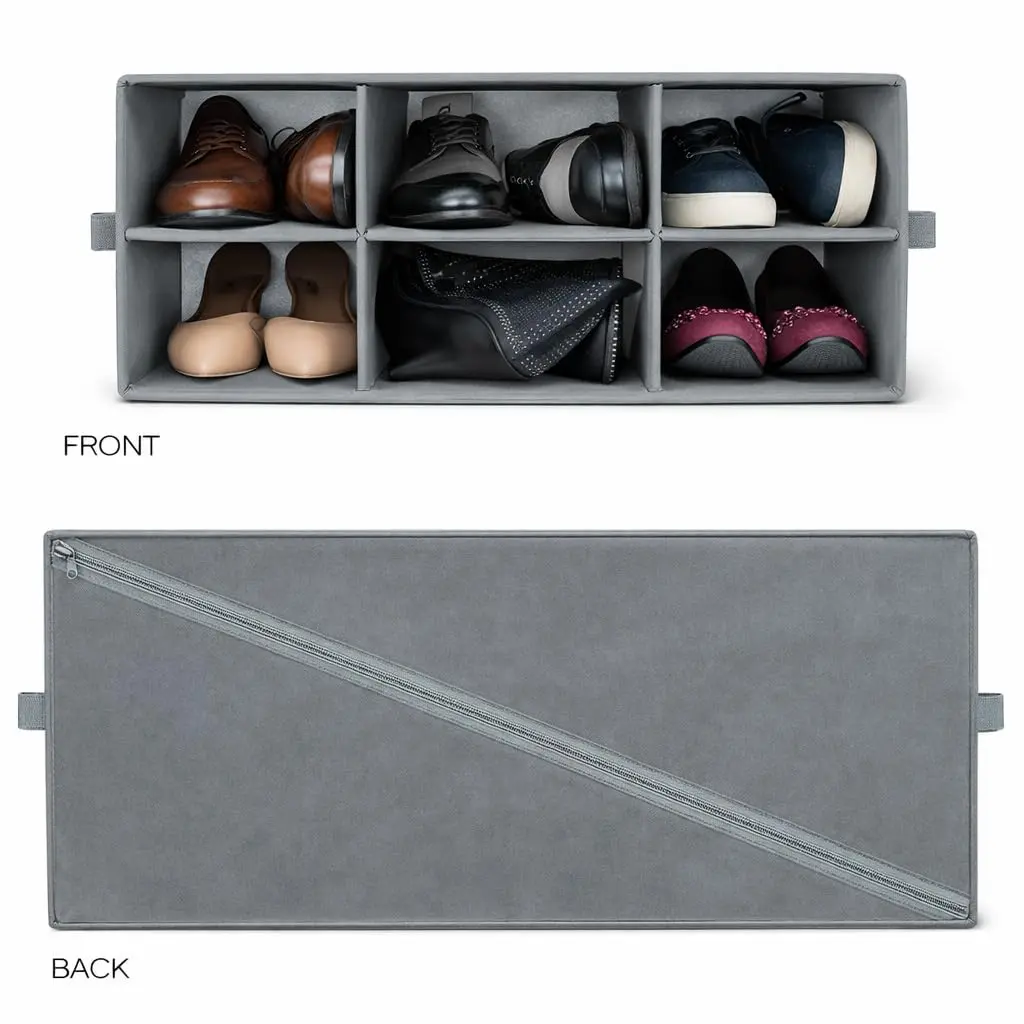 Sorbus Foldable 6-Section Shoe Cubby Organizer 63.5cm L x 25.4cm W x 26.7cm H | Holds 6 Pairs of Shoes for Closets & Entryways - view 7
