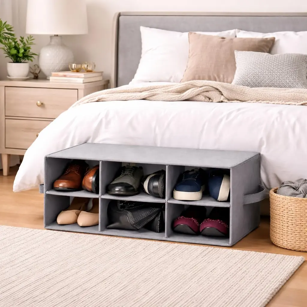 Sorbus Foldable 6-Section Shoe Cubby Organizer 63.5cm L x 25.4cm W x 26.7cm H | Holds 6 Pairs of Shoes for Closets & Entryways - view 8