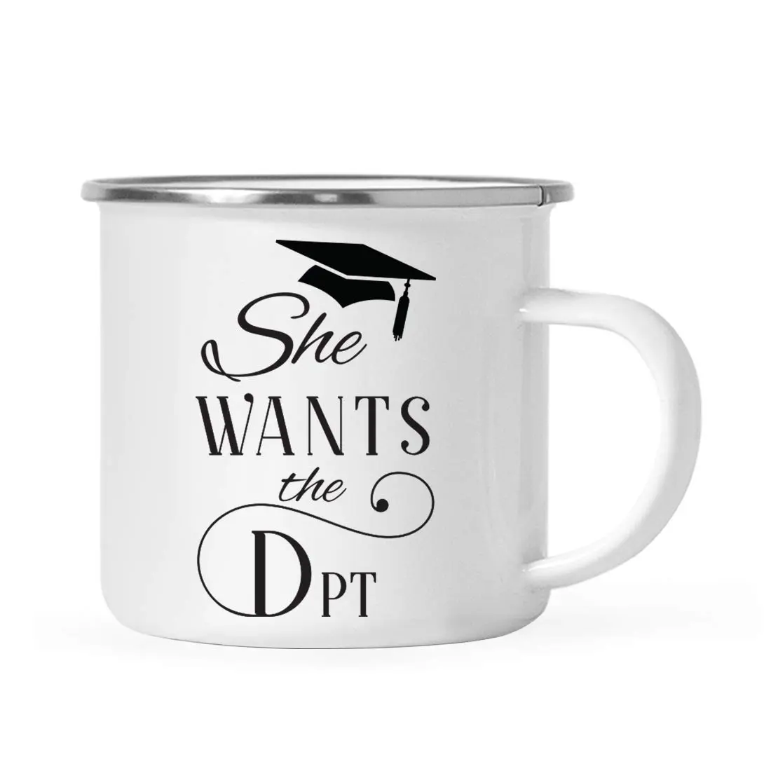 Andaz Press 11oz. Doctor of Physical Therapy Graduation Stainless Steel Campfire Coffee Mug Gift, She Wants The DPT, 1-Pack, Enamel Camping Cups for Graduates Students Class of 2025 - main product image