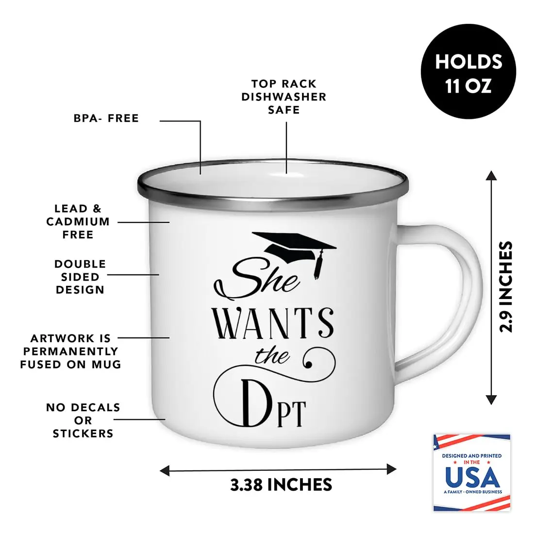 Andaz Press 11oz. Doctor of Physical Therapy Graduation Stainless Steel Campfire Coffee Mug Gift, She Wants The DPT, 1-Pack, Enamel Camping Cups for Graduates Students Class of 2025 - view 2
