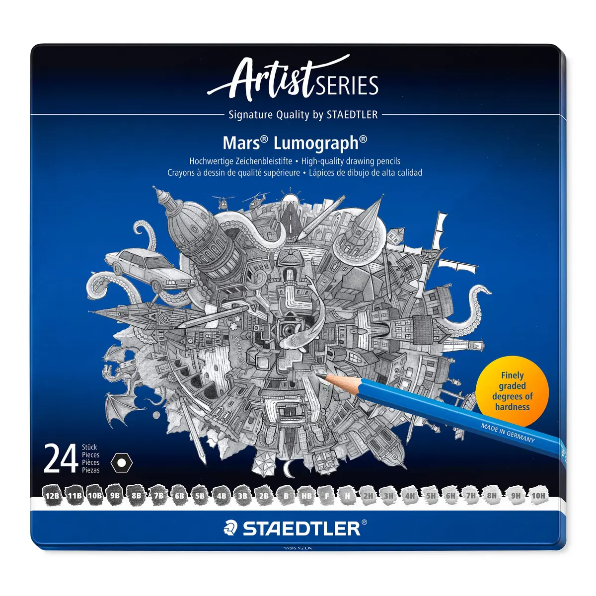 STAEDTLER Mars Lumograph Artist Pencil Set - Pack Of 24, Black | Premium German Drawing Pencils - main product image