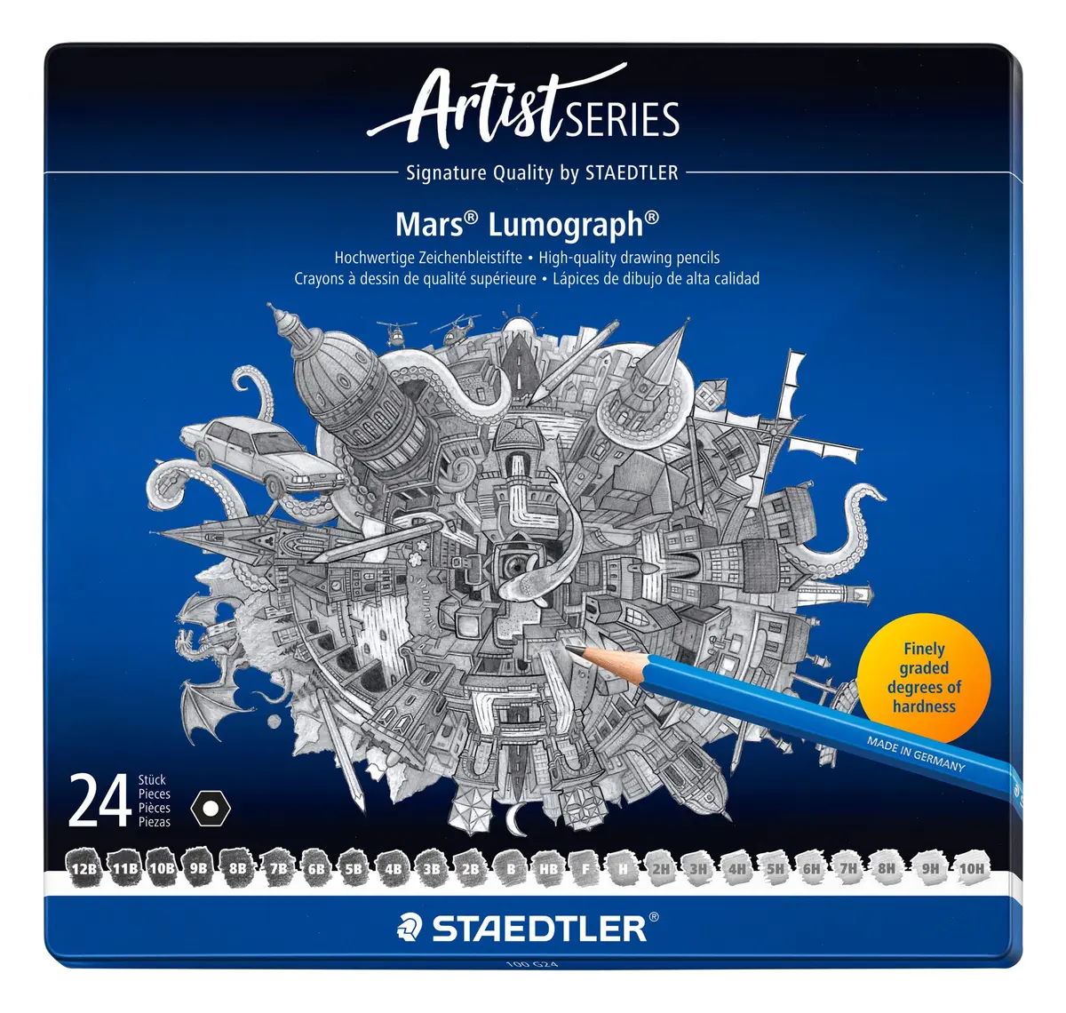 STAEDTLER Mars Lumograph Artist Pencil Set - Pack Of 24, Black | Premium German Drawing Pencils - view 2