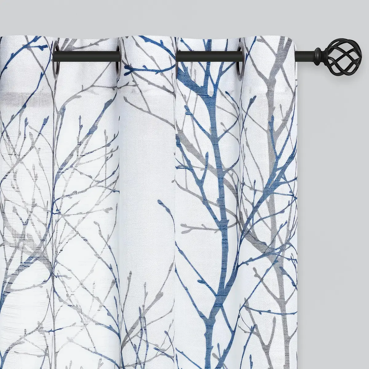 FMFUNCTEX Linen Blue White Semi Sheer Print Curtains 96 Inch Long | Natural-inspired Linen Look (98 characters) - main product image