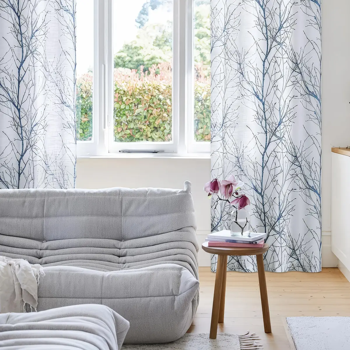 FMFUNCTEX Linen Blue White Semi Sheer Print Curtains 96 Inch Long | Natural-inspired Linen Look (98 characters) - view 5