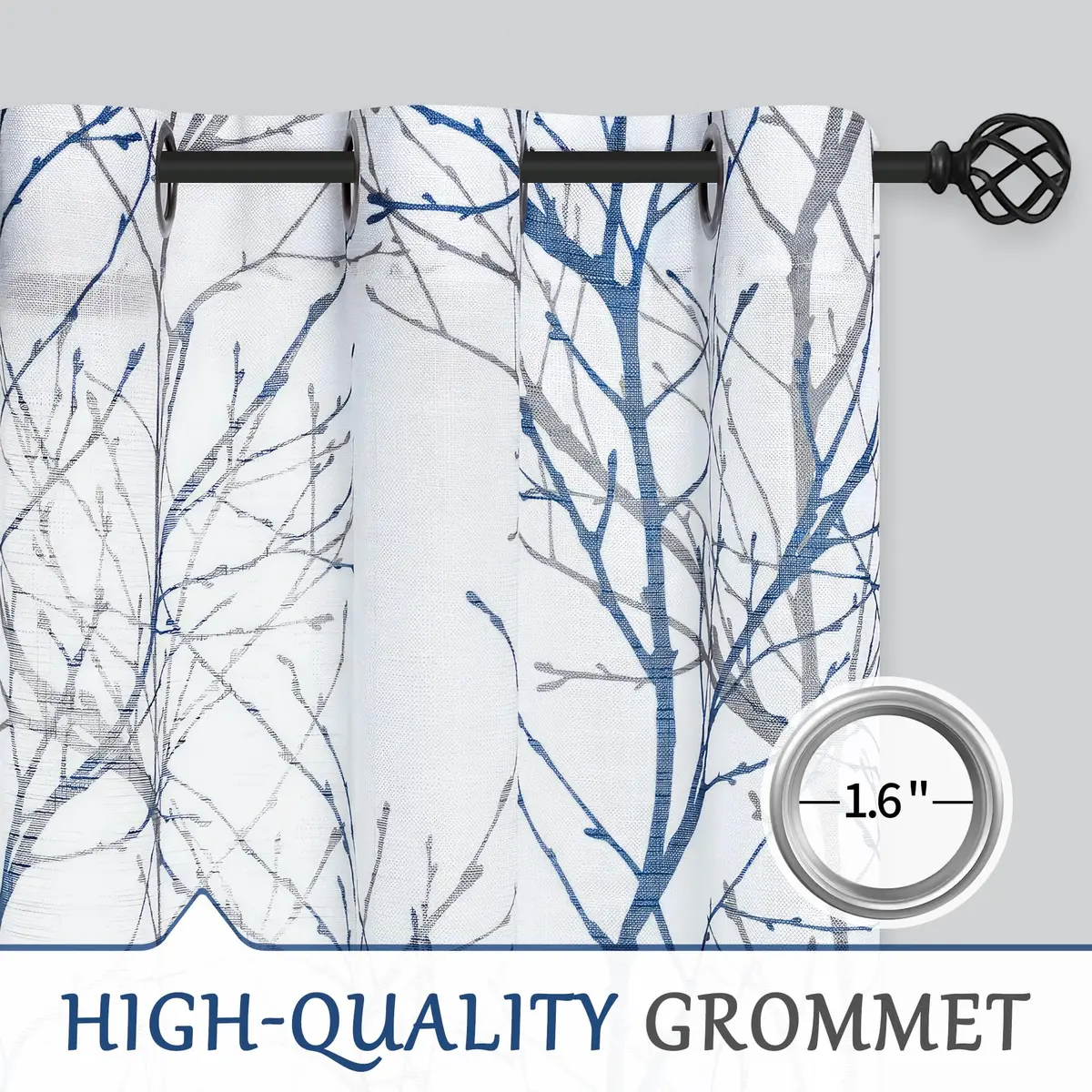 FMFUNCTEX Linen Blue White Semi Sheer Print Curtains 96 Inch Long | Natural-inspired Linen Look (98 characters) - view 6