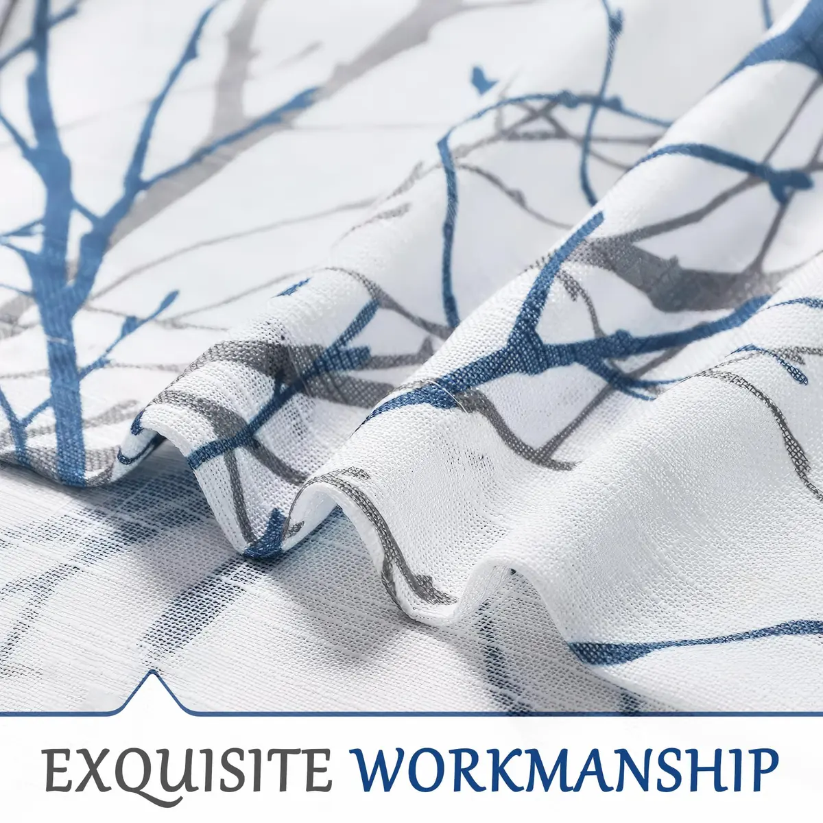 FMFUNCTEX Linen Blue White Semi Sheer Print Curtains 96 Inch Long | Natural-inspired Linen Look (98 characters) - view 7