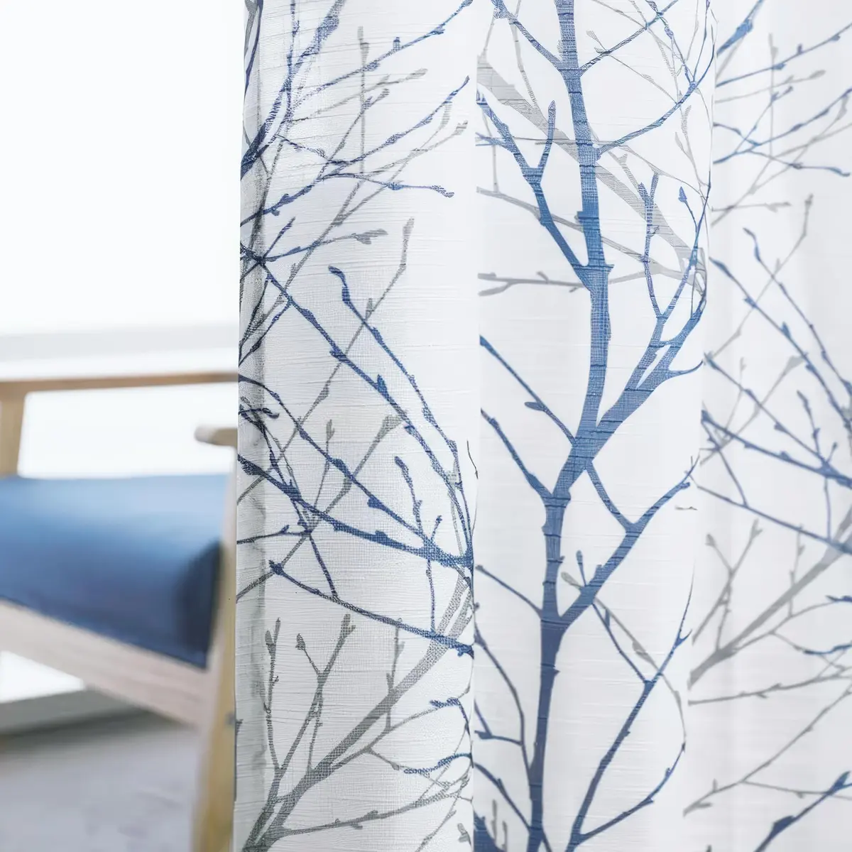 FMFUNCTEX Linen Blue White Semi Sheer Print Curtains 96 Inch Long | Natural-inspired Linen Look (98 characters) - view 8