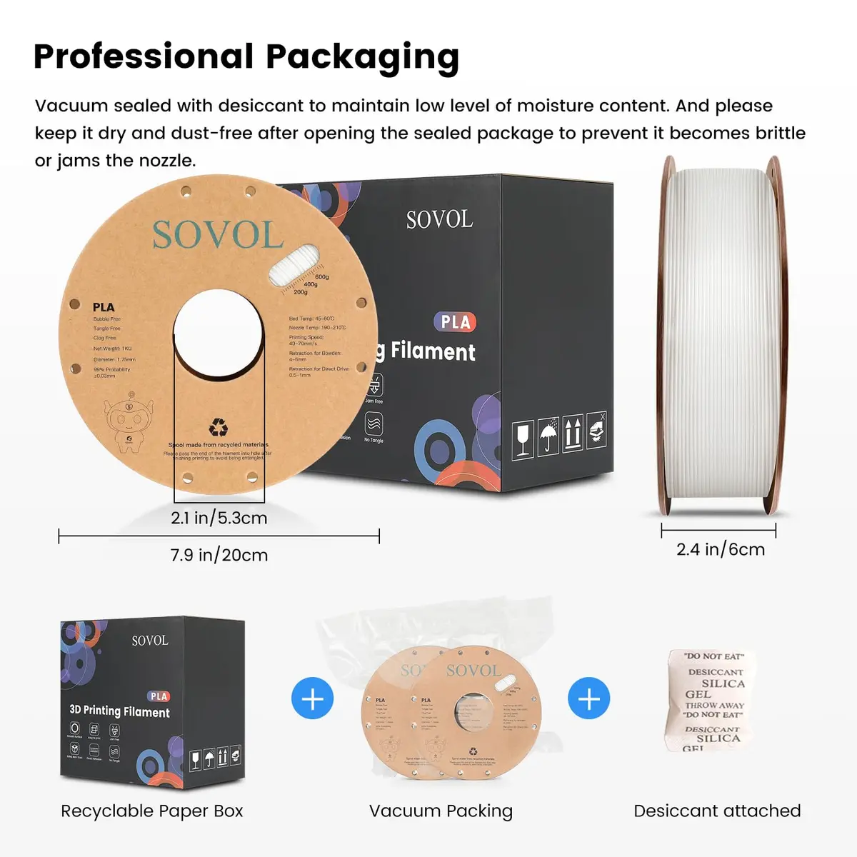 Sovol 3D Printer PLA Filament 2kg Spool Printing Materials, Black & White | 1.75mm, Vacuum Sealed, Environment Friendly - view 5